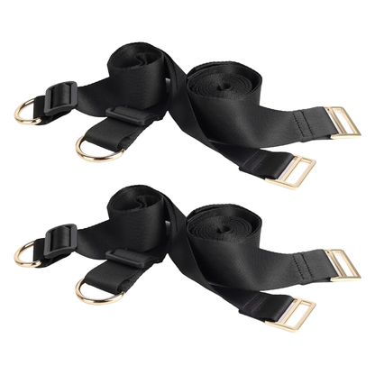 Bed restraints with positioning strap, blindfold, and feather riding crop