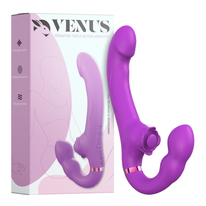 Vibrateur strap-on à triple action Venus