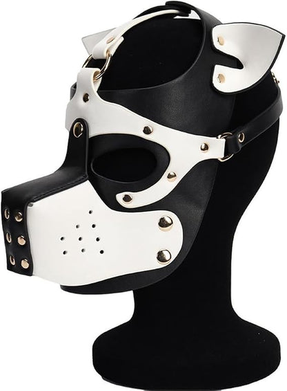 Masque BDSM roleplay en cuirette tête de chien avec bouche/museau détachable