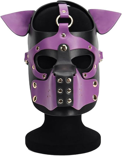 Masque BDSM roleplay en cuirette tête de chien avec bouche/museau détachable