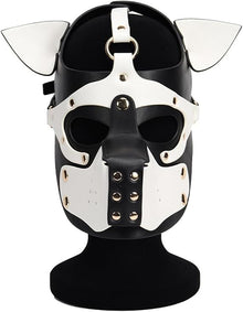 Masque BDSM roleplay en cuirette tête de chien avec bouche/museau détachable