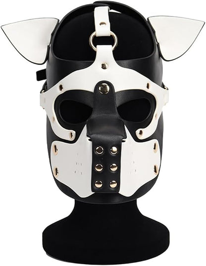 Masque BDSM roleplay en cuirette tête de chien avec bouche/museau détachable