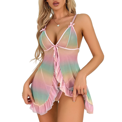 Nuisette tentation pastel type babydolll et culotte assortie