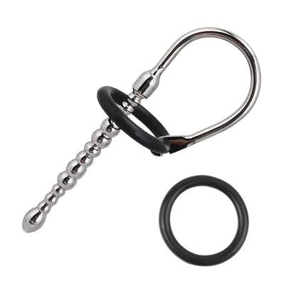 Plug urétral et anneau pénien Tige Perlée avec Anneau Relié