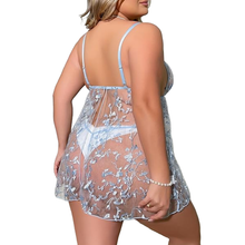 Nuisette transparente brodée florale et culotte assortie
