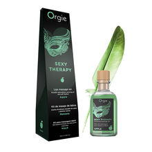 Huile de massage embrassable et plume Orgie Sex Therapy Apple 100mL