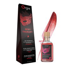 Huile de massage embrassable et plume Orgie Sex Therapy Strawberry 100mL