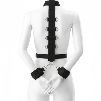Ensemble harnais à attaches multiples avec menottes et masque pour les yeux