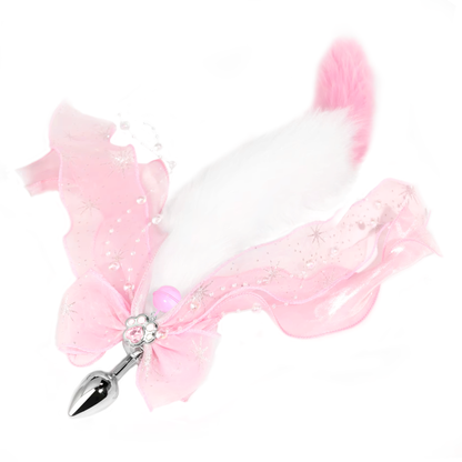 Fox tail anal plug decorated with paw & bell