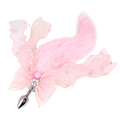 Fox tail anal plug decorated with paw & bell