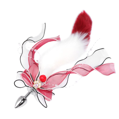 Fox tail anal plug decorated with paw & bell